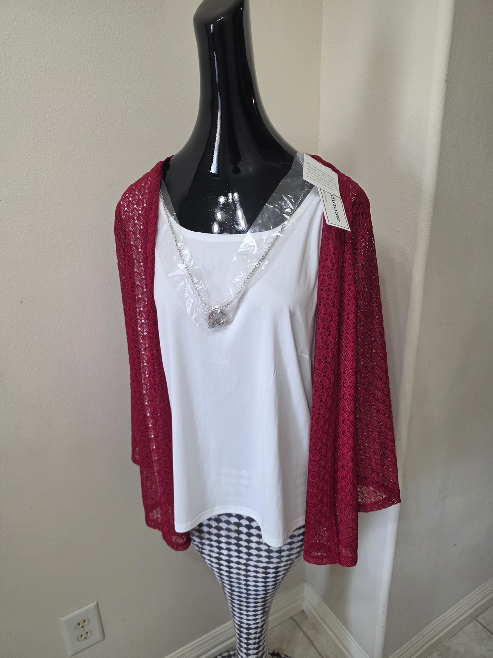 Alfred Dunner -Women’s Open-Front Lace Cardigan Sweater - Deep Berry